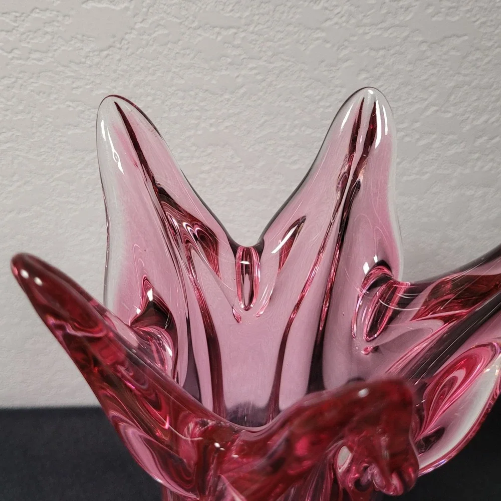 MCM Josef Hospodka Chribska Cranberry Pink Art Glass Starburst Vase Czech 12